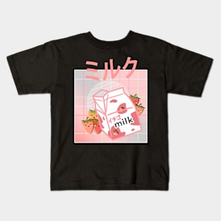 90s Japanese Kawaii Otaku Aesthetic Strawberry MilkShake Kids T-Shirt